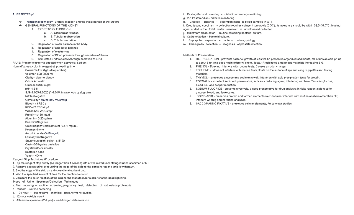 AUBF Notes - AUBF NOTES p Transitional epithelium- ureters, bladder ...