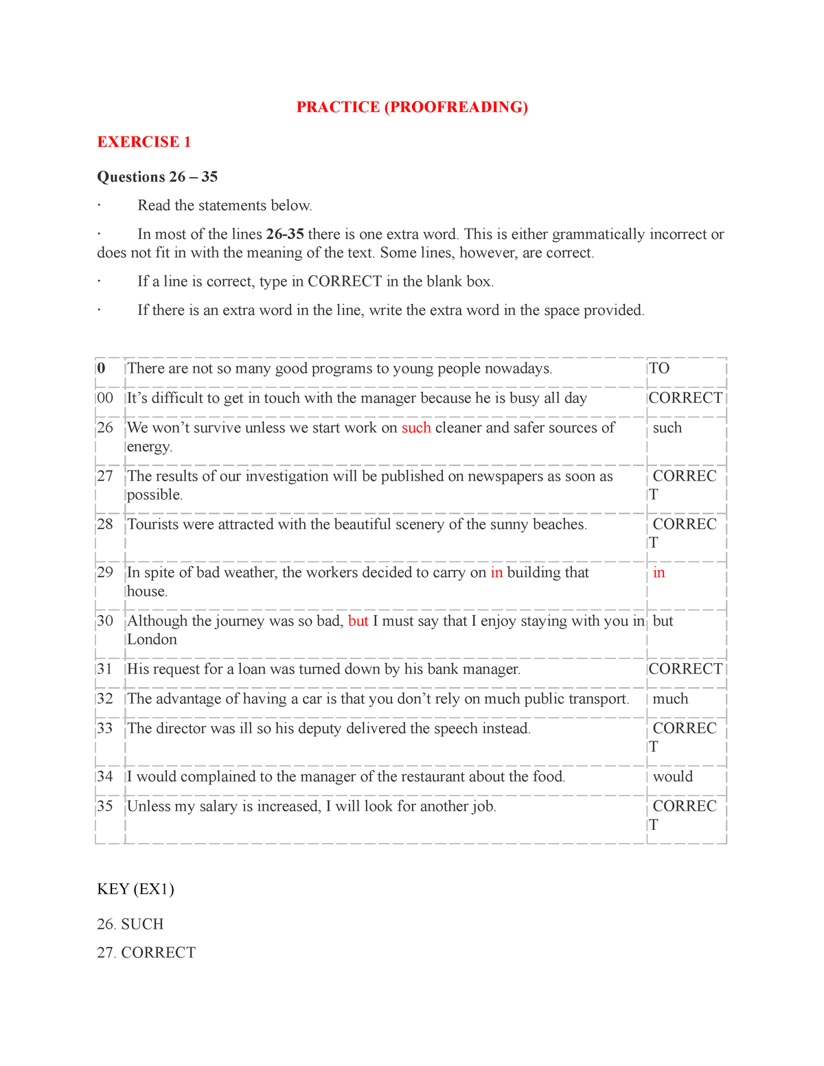 proofreading exercise pdf form 1