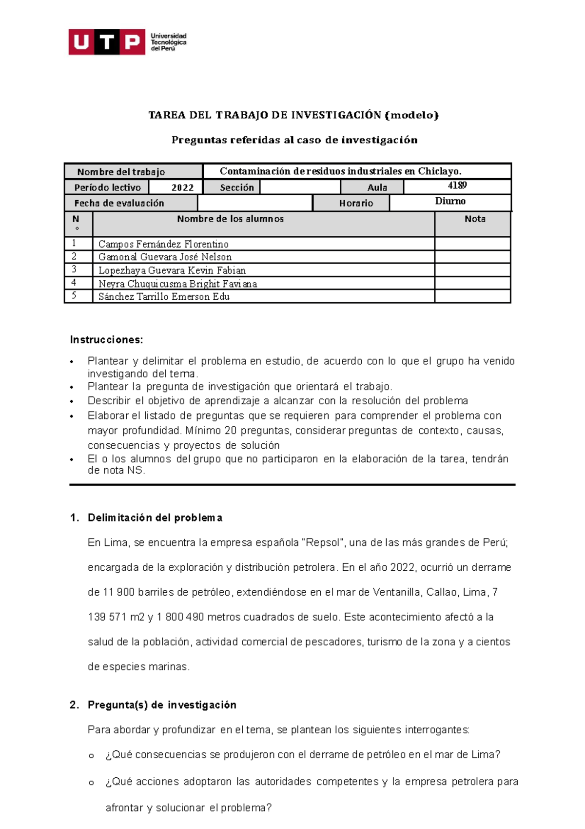 Semana 3 - Tarea 1 - Modelo (1) - TAREA DEL TRABAJO DE INVESTIGACIÓN ...