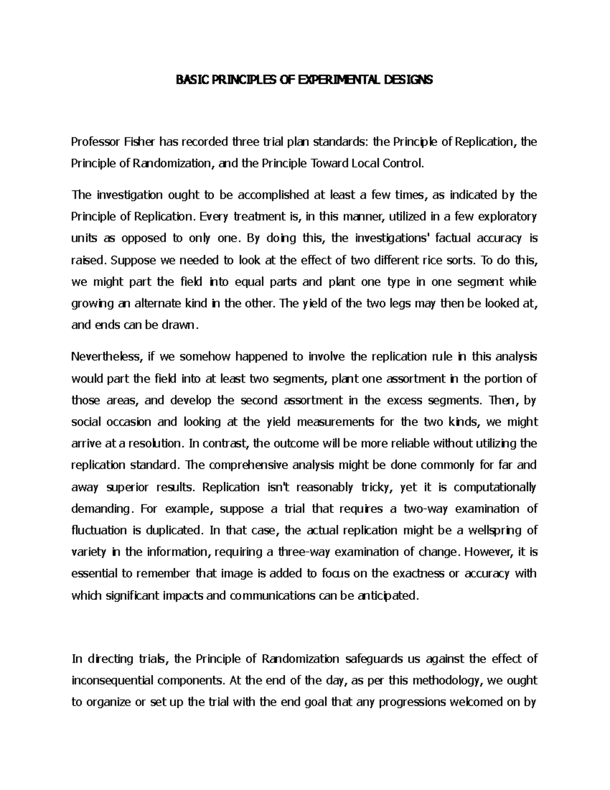 Basic Principles OF Experimental Designs - BASIC PRINCIPLES OF ... 