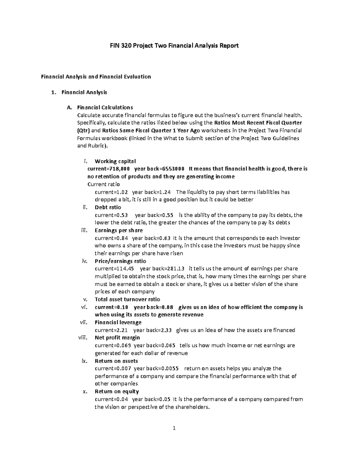 FIN 320 Project Two Financial Analysis Report - Financial Analysis A ...