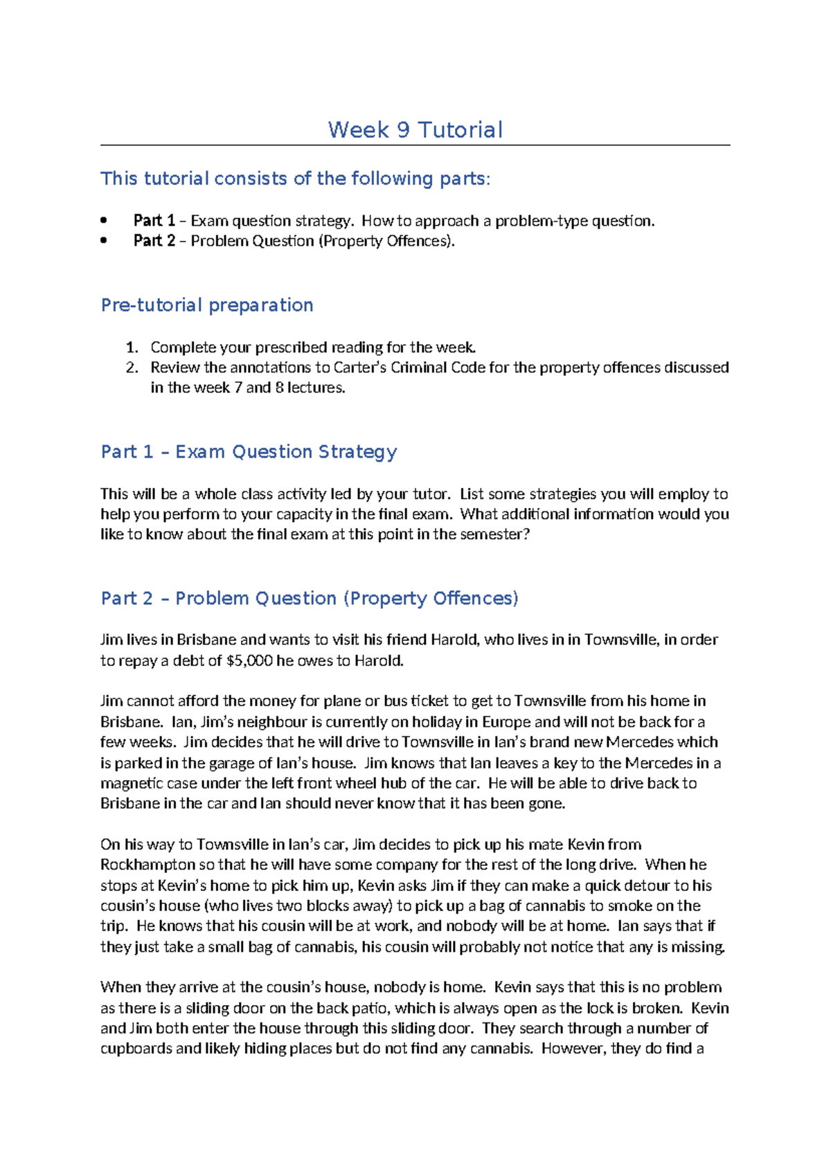 LLB106 Week 9 Tutorial Questions - Week 9 Tutorial This tutorial ...