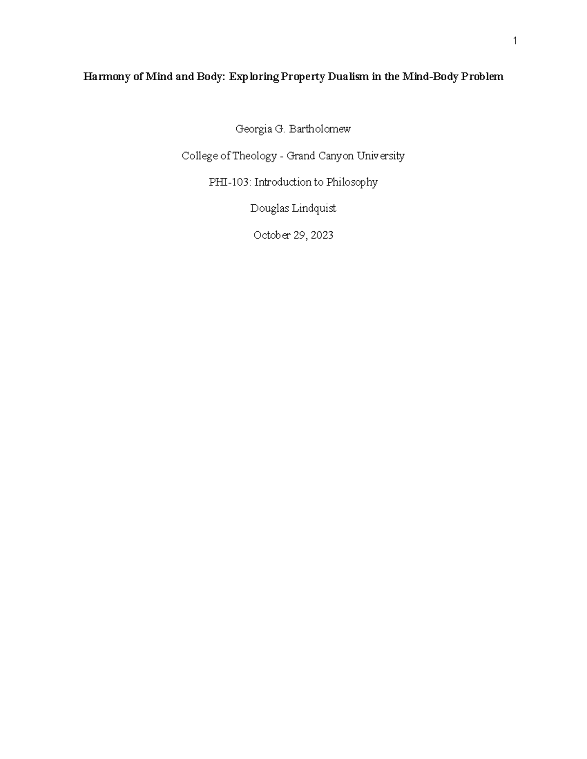 MindBody Problem Paper Harmony of Mind and Body Exploring Property
