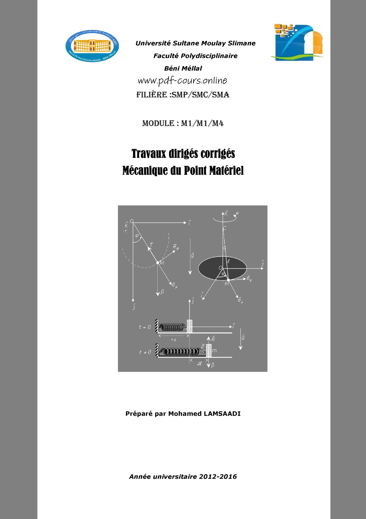 Exercices De Mécanique Du Point (1) - Université Sultane Moulay Slimane ...