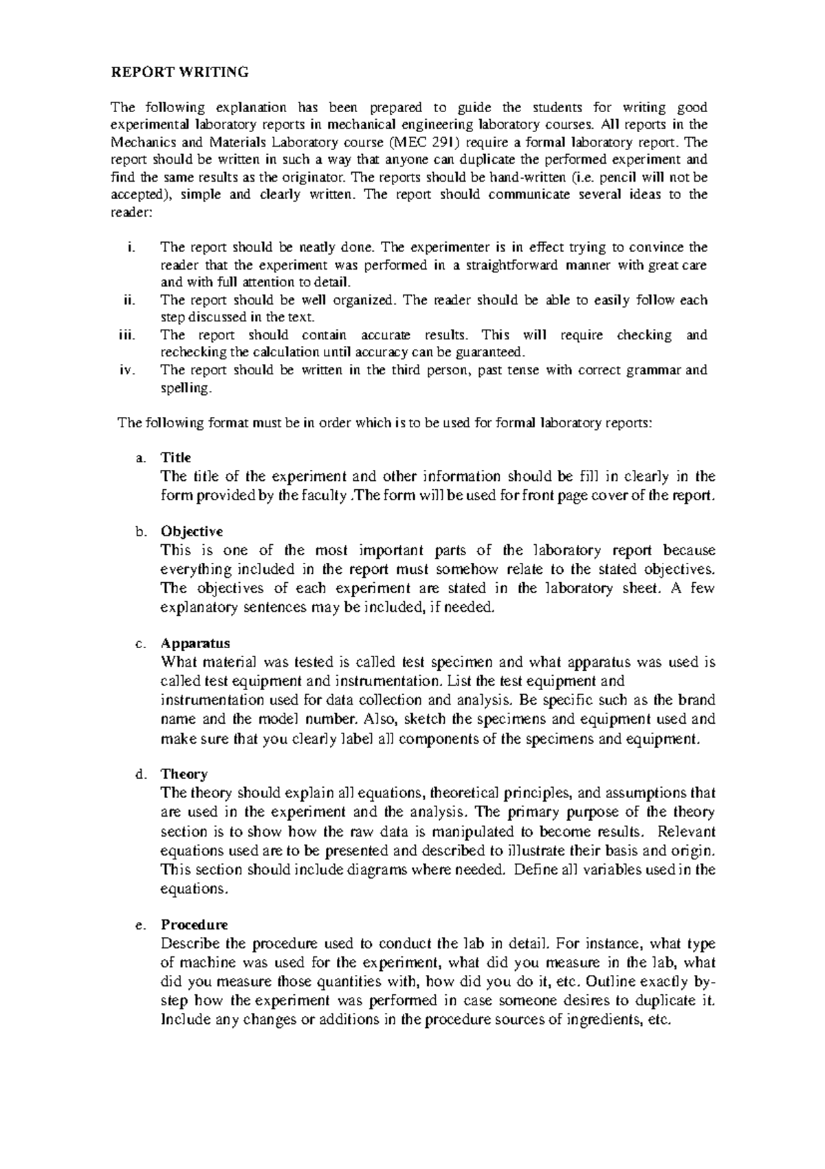 LAB Report Instructions - REPORT WRITING The following explanation has ...