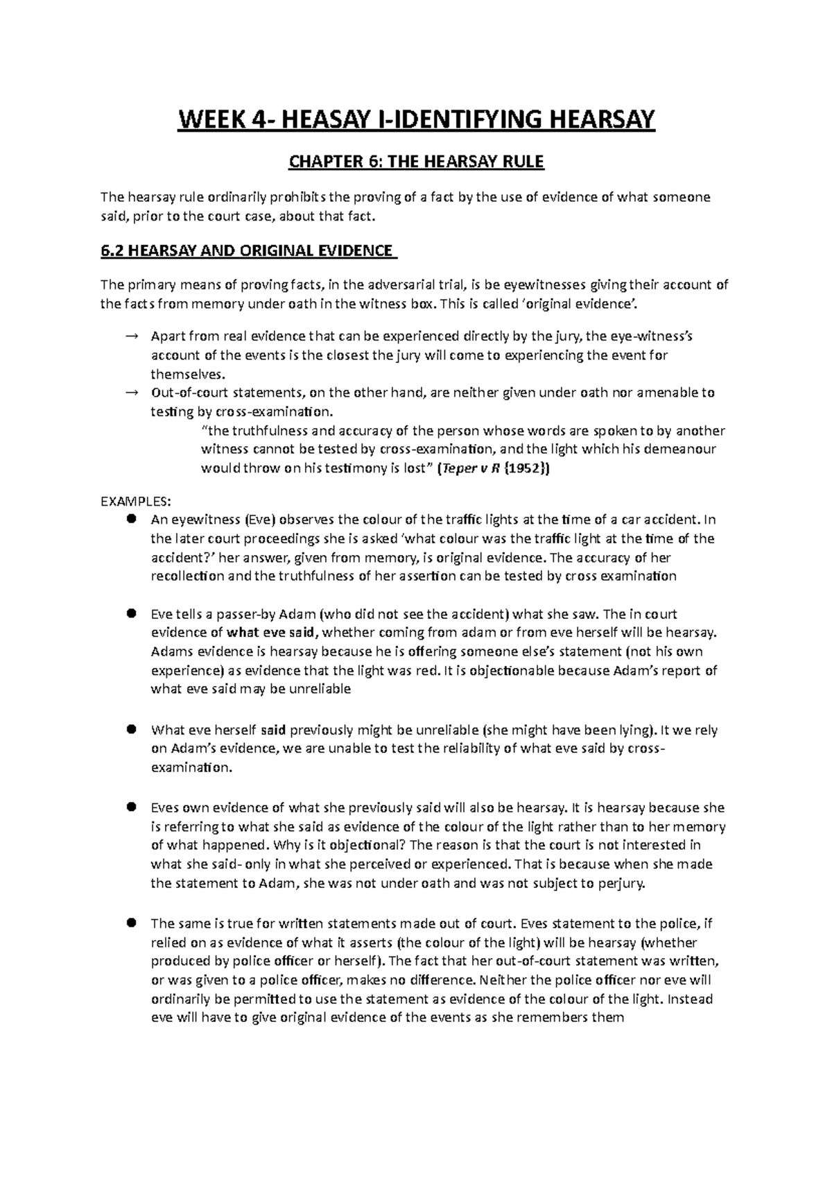 Hearsay 1 - WEEK 4- HEASAY I-IDENTIFYING HEARSAY CHAPTER 6: THE HEARSAY ...