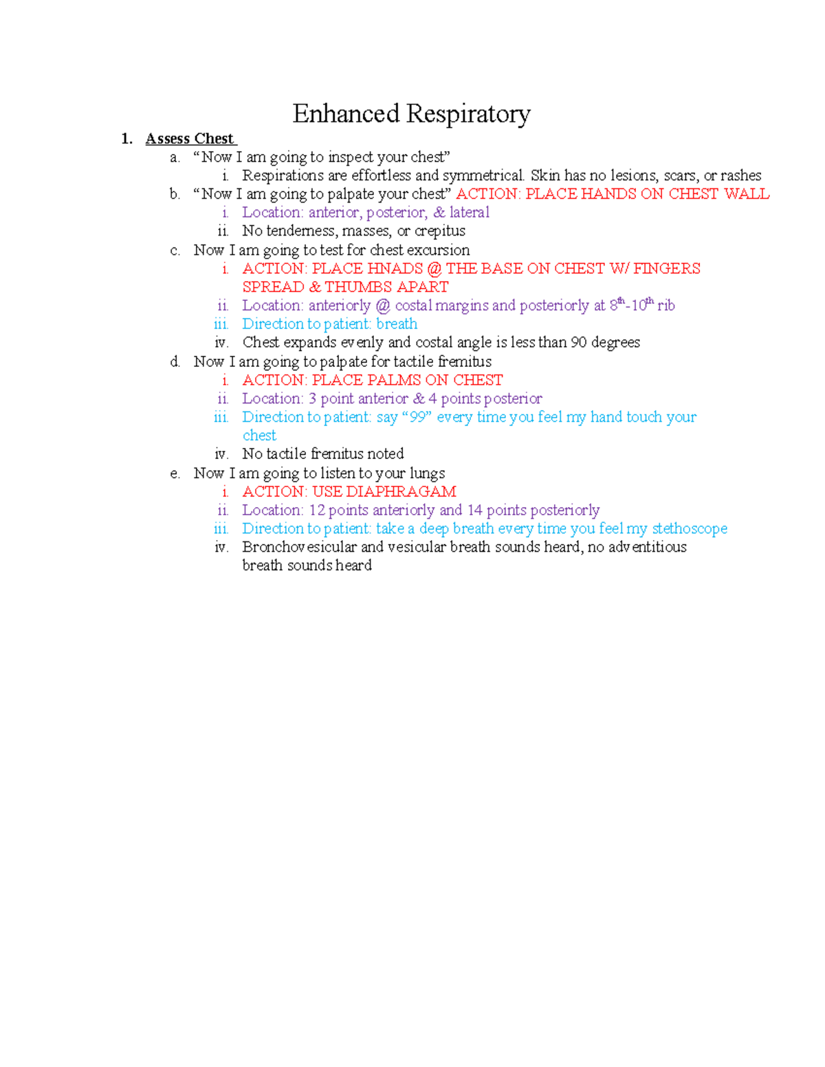 Enhanced Head to Toe - Notes to memorize for checkout - Enhanced ...