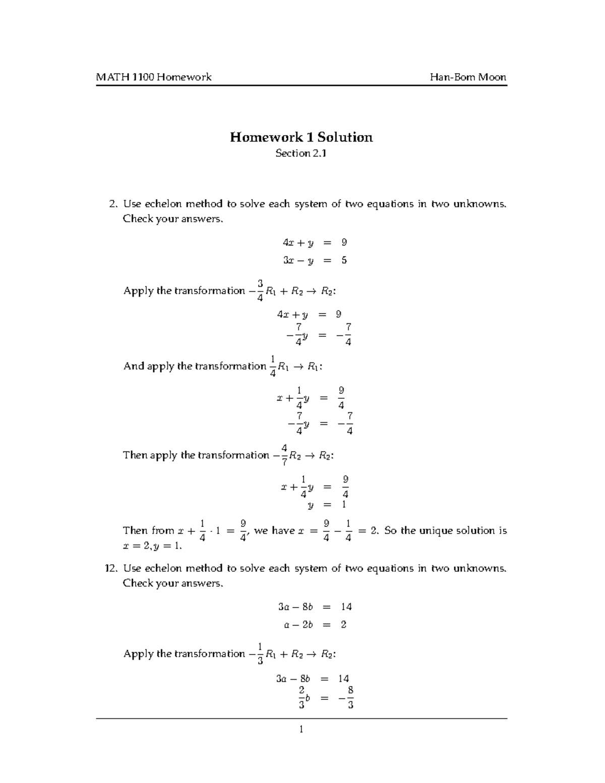 Spring 15 Solutions To Homework Assignments 1 11 Homework 1 Solution Section 2 Use Echelon Studocu