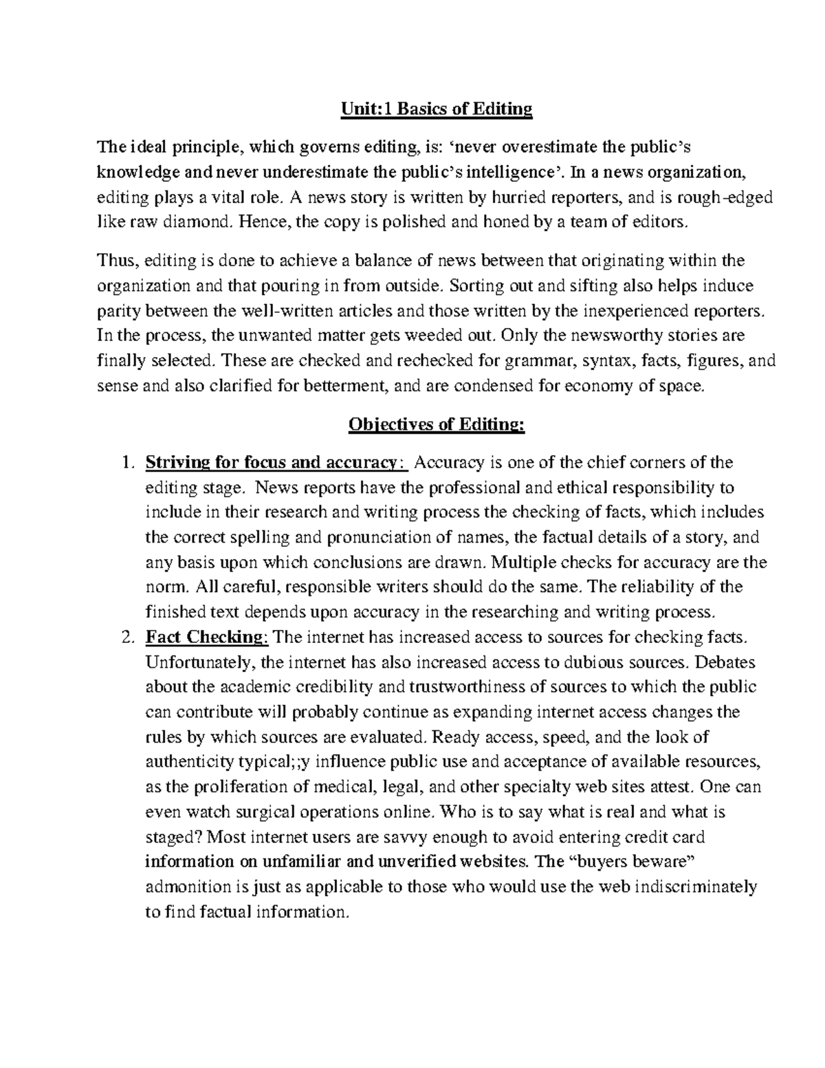 Journalism Sem 4Notesforstudents Unit 1 Basics Of Editing The Ideal 