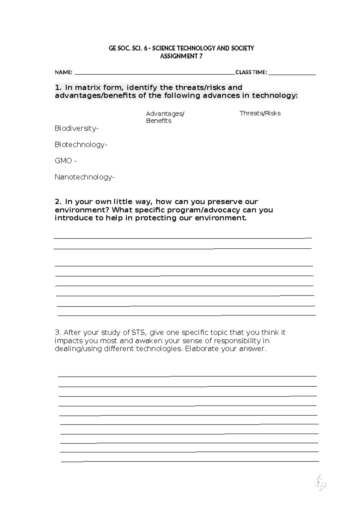 STS - notes - GE SOC. SCI. 6 - SCIENCE TECHNOLOGY AND SOCIETY ...