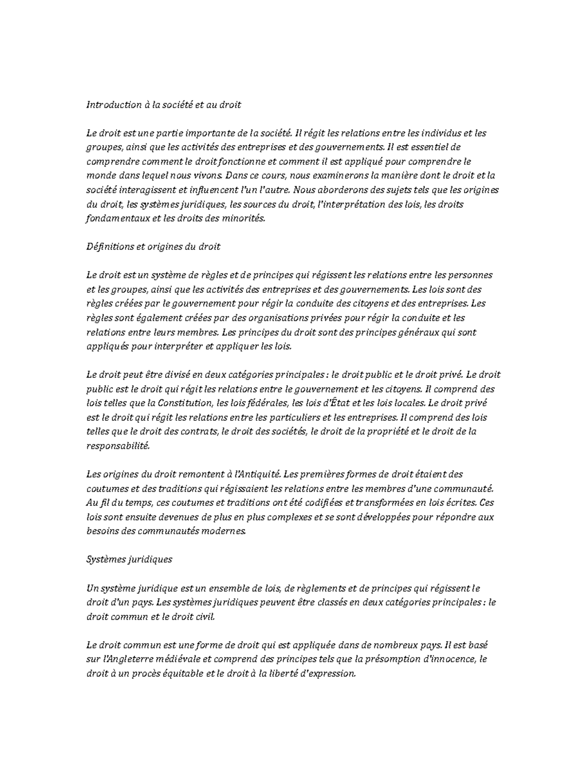 Law and Society Study Notes - Introduction à la société et au droit Le ...