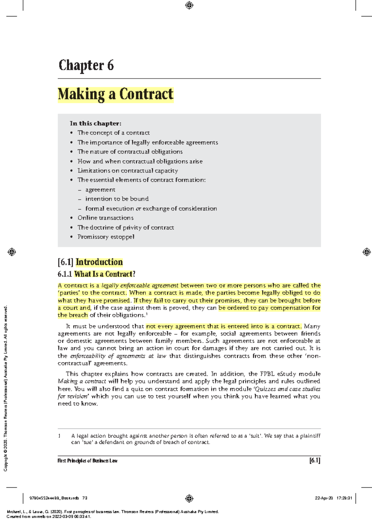 Week 4 Chapter 6 - First Principles Of Business Law [6] Chapter 6 ...