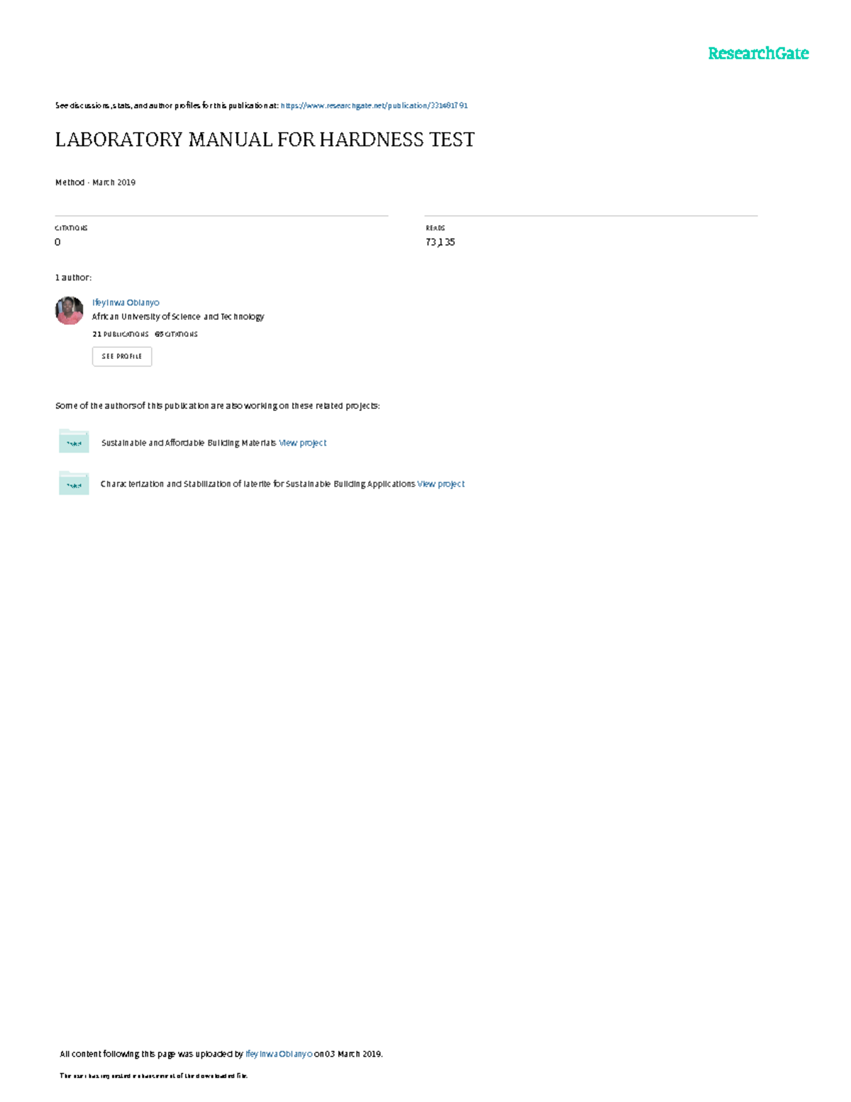 Manual FOR Hardness TEST See discussions, stats, and author profiles