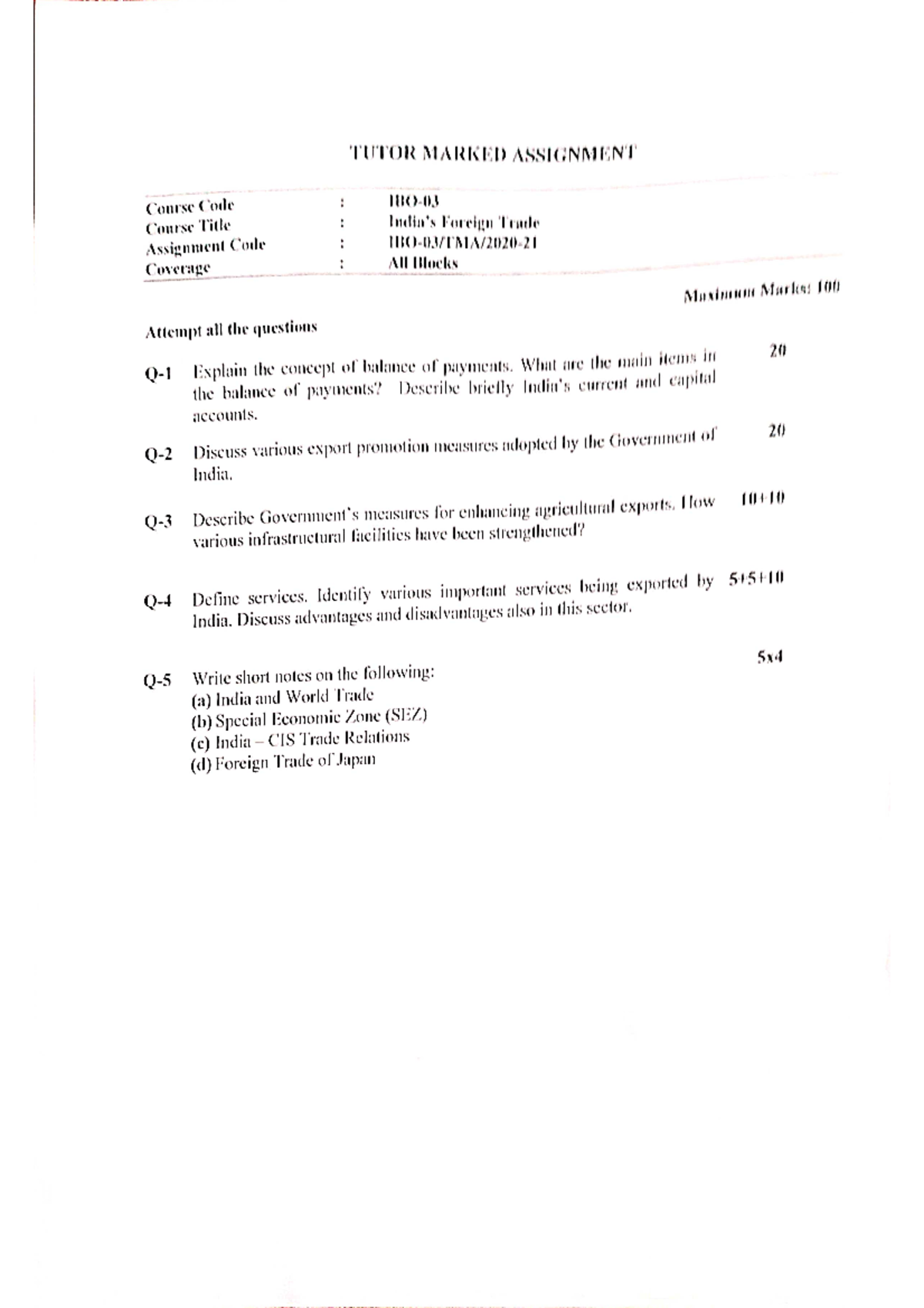 IBO-03 Ignou Solved Assignment - India's Foreign Trade - Studocu