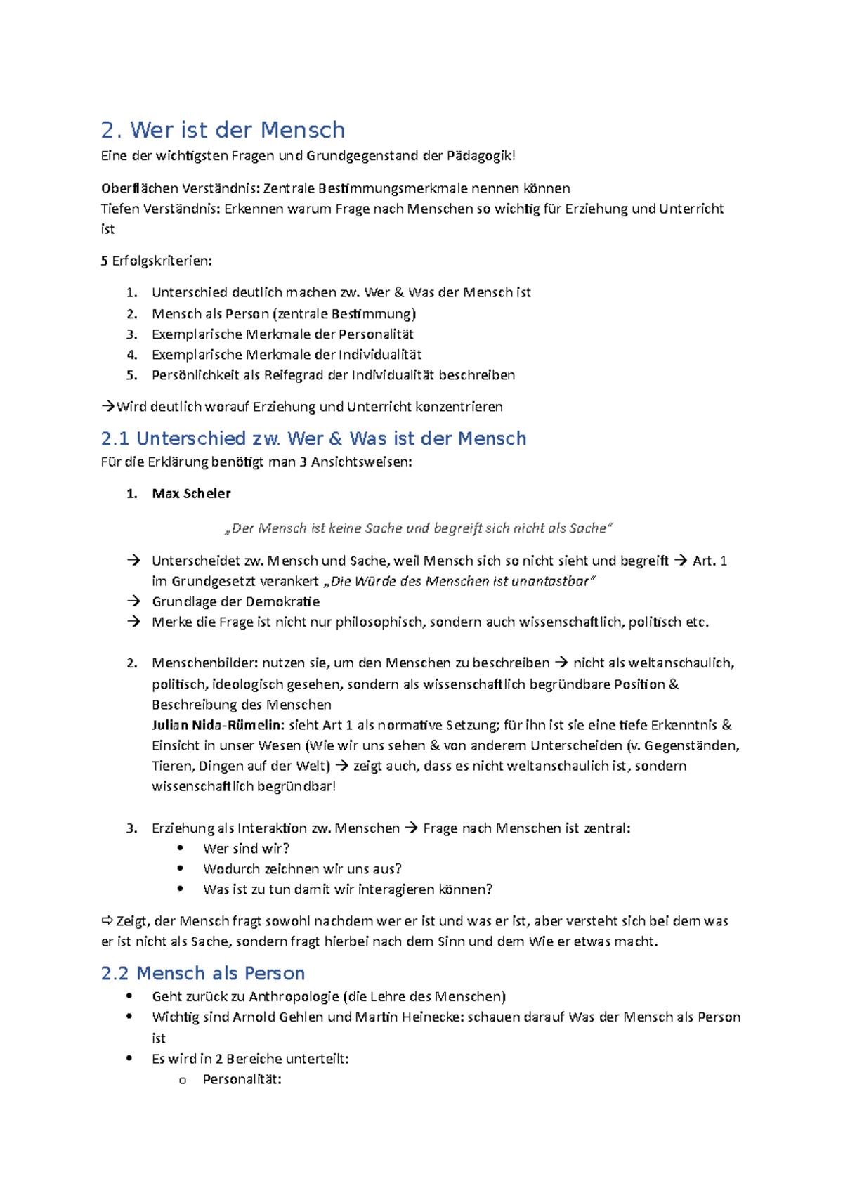 Wer ist der Mensch - Erziehung, Bildung & Unterricht - 2. Wer ist der ...