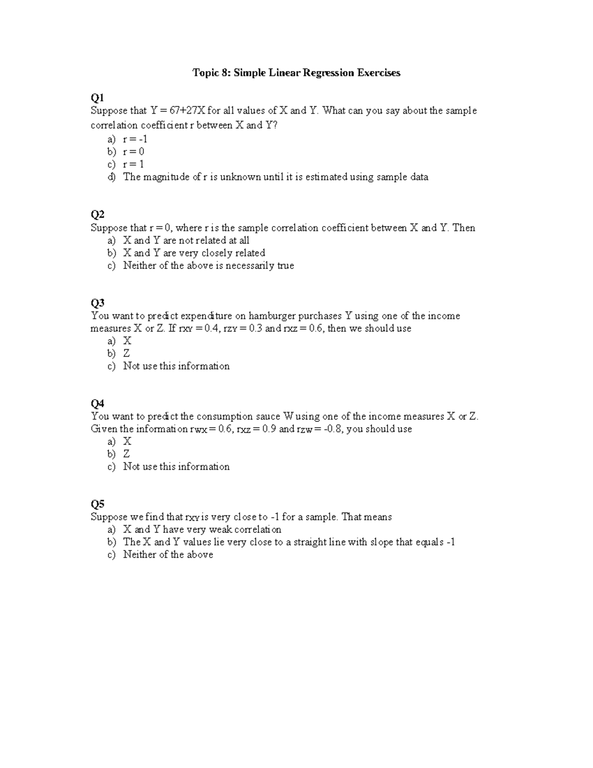 CB2200 Business Statistics Topic 8 Questions - Topic 8: Simple Linear ...