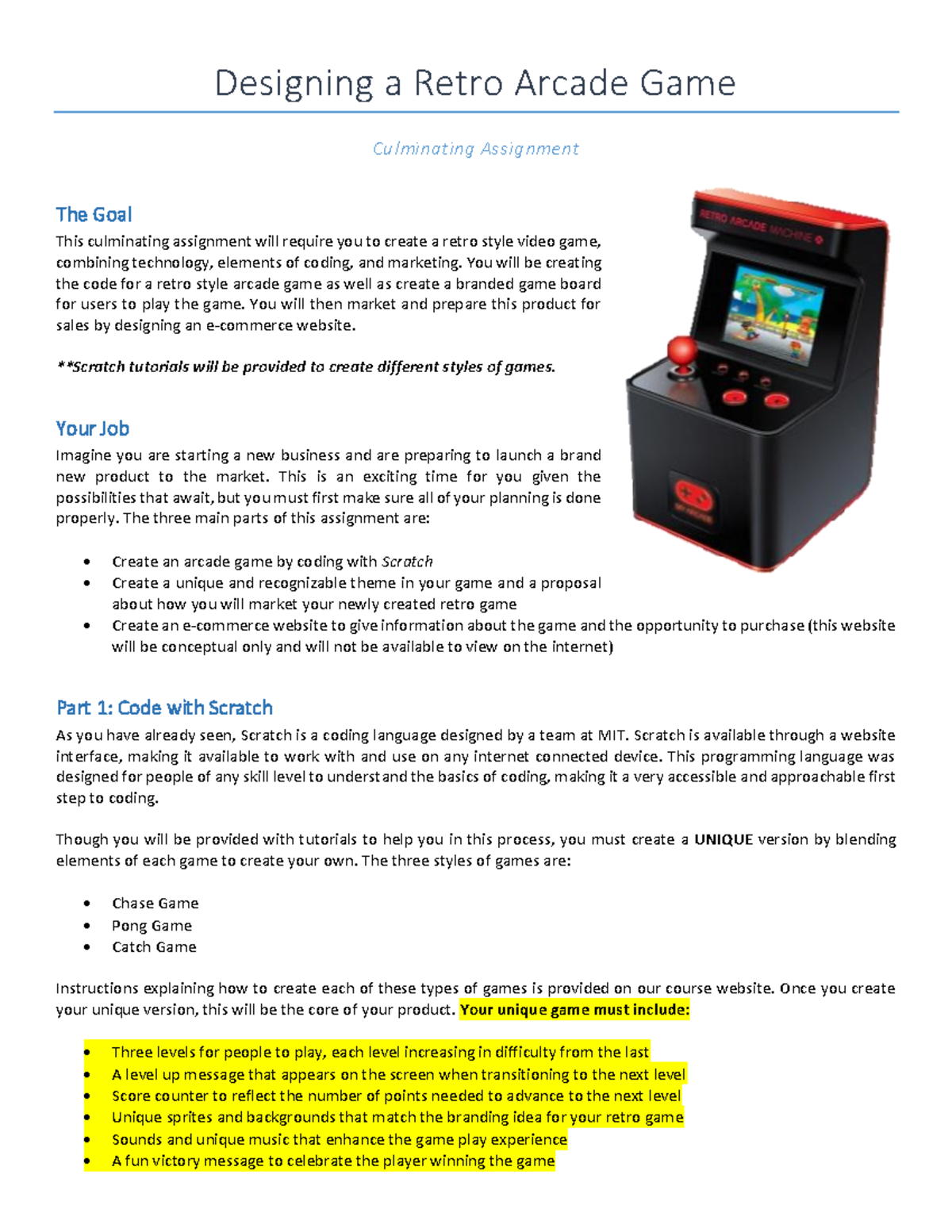 2.1 Designing a Retro Arcade Game - Version 2 Instructions - Designing ...
