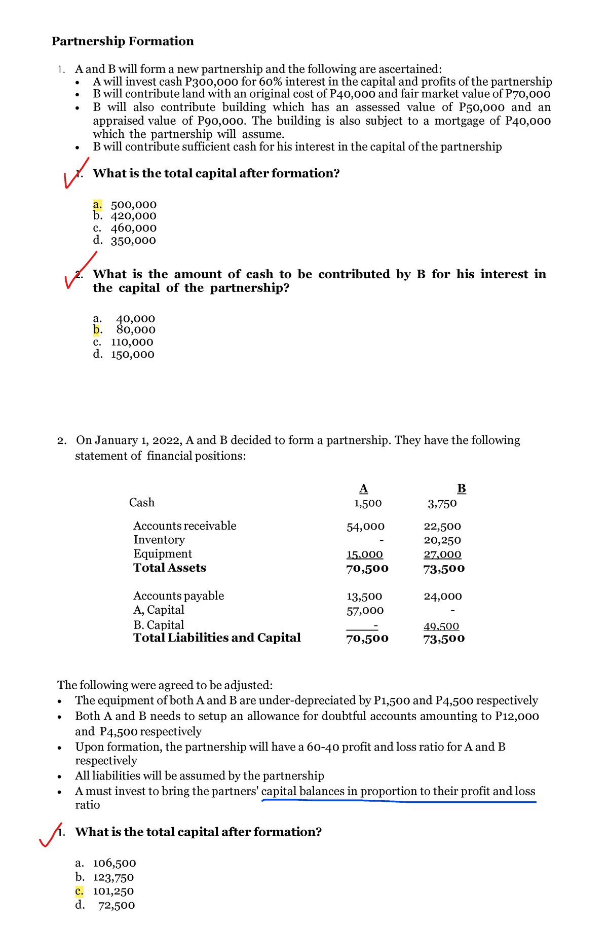 01 Partnership Formation - Partnership Formation 1. A And B Will Form A ...