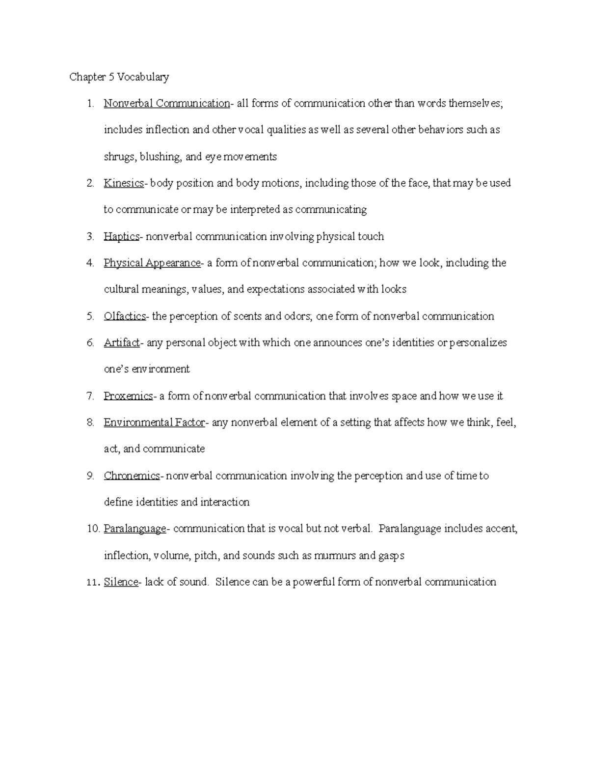 Chapter 5 Vocabulary - Chapter 5 Vocabulary 1. Nonverbal Communication ...