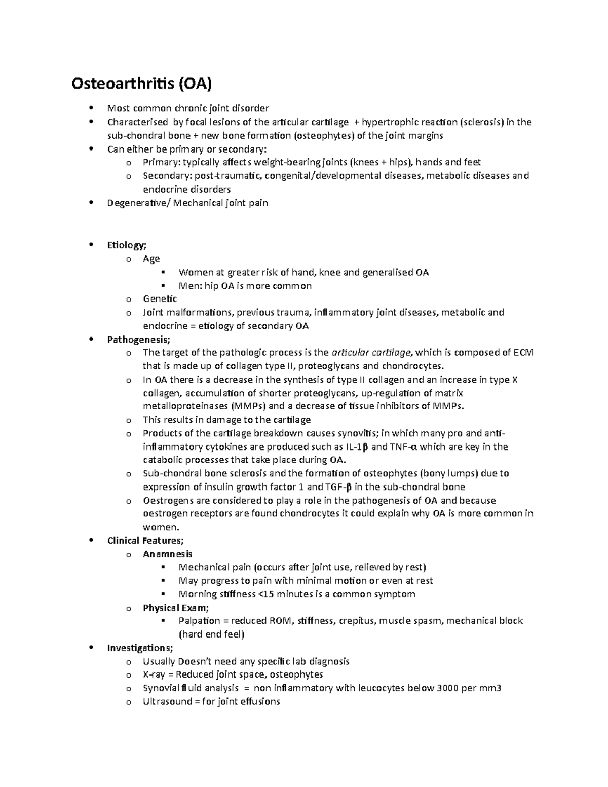 44. Osteoarthritis + Gout - Osteoarthritis (OA) Most common chronic ...