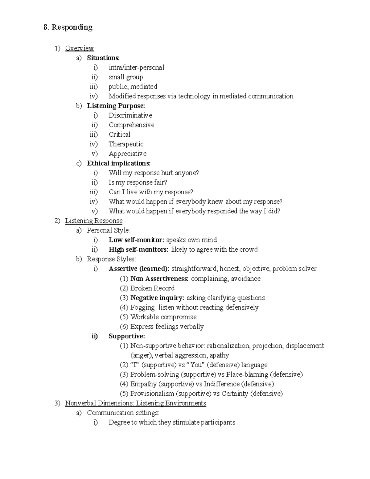 Ch. 8 Responding chapter 8 notes 8. Responding Overview a