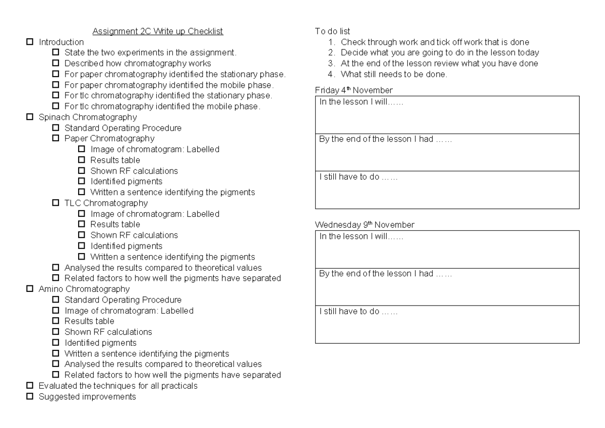 Assignment 2C Write up Checklist Y12 - Assignment 2C Write up Checklist ...