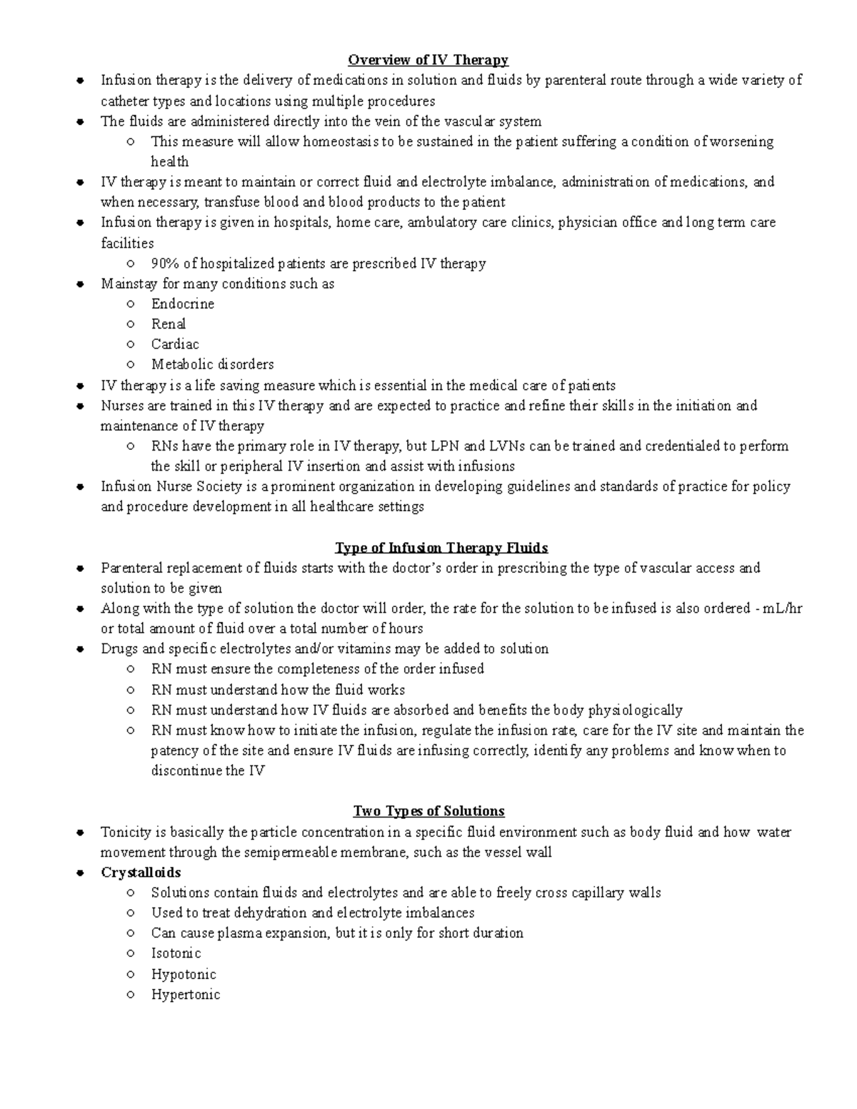 18. F E 4 - Lecture Notes 18 - Overview Of IV Therapy Infusion Therapy ...