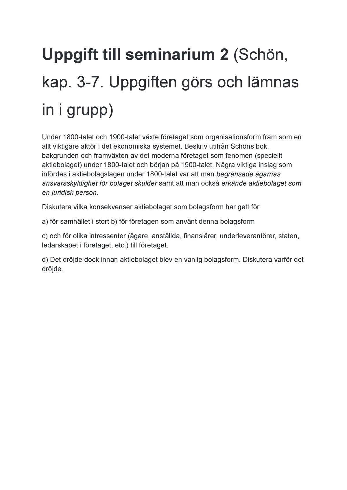 Uppgift Till Seminarium 2 (Schön, Kap - 3-7. Uppgiften Görs Och Lämnas ...