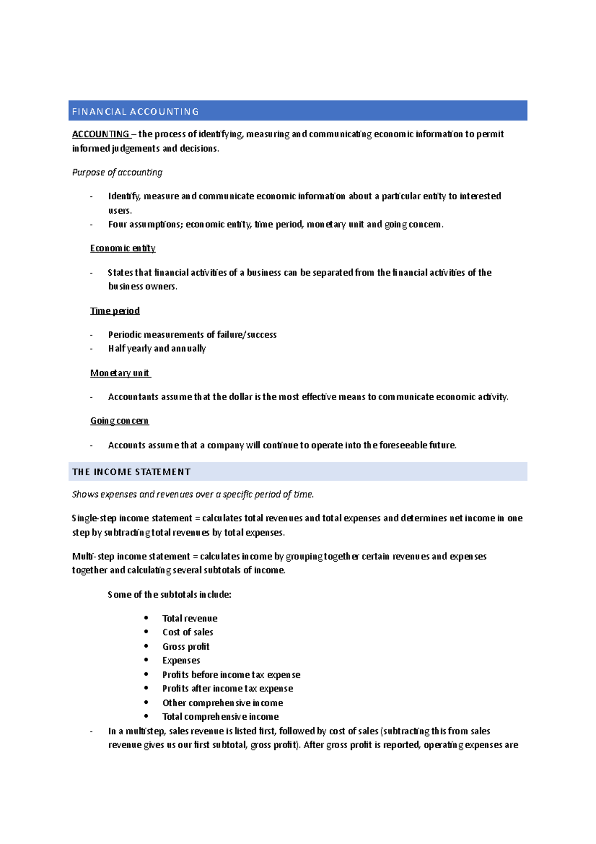 Accounting A notes - FINANCIAL ACCOUNTING ACCOUNTING – the process of ...