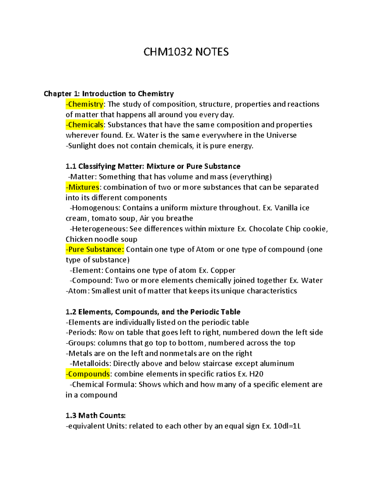 Chm1032 Online Lecture Notes Chapter 1 And 3 Chemistry For Health Studocu