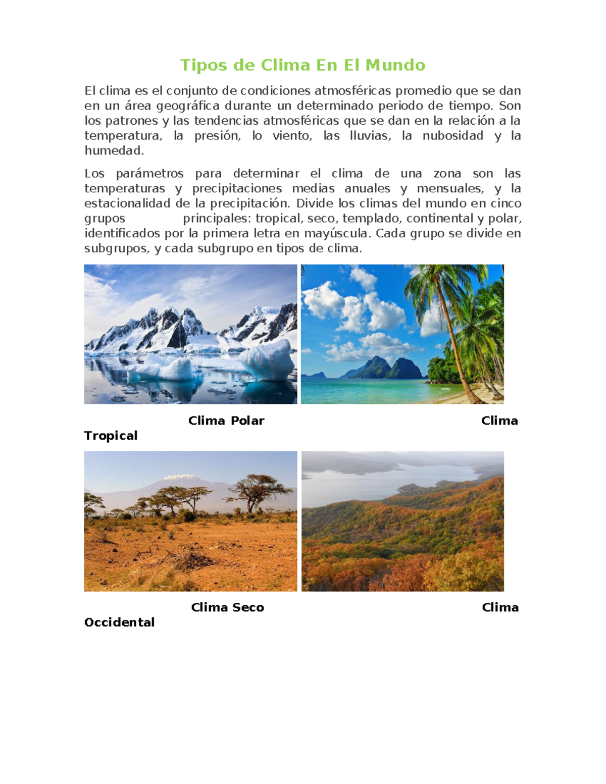 Tipos de Clima En El Mundo - Son los patrones y las tendencias ...