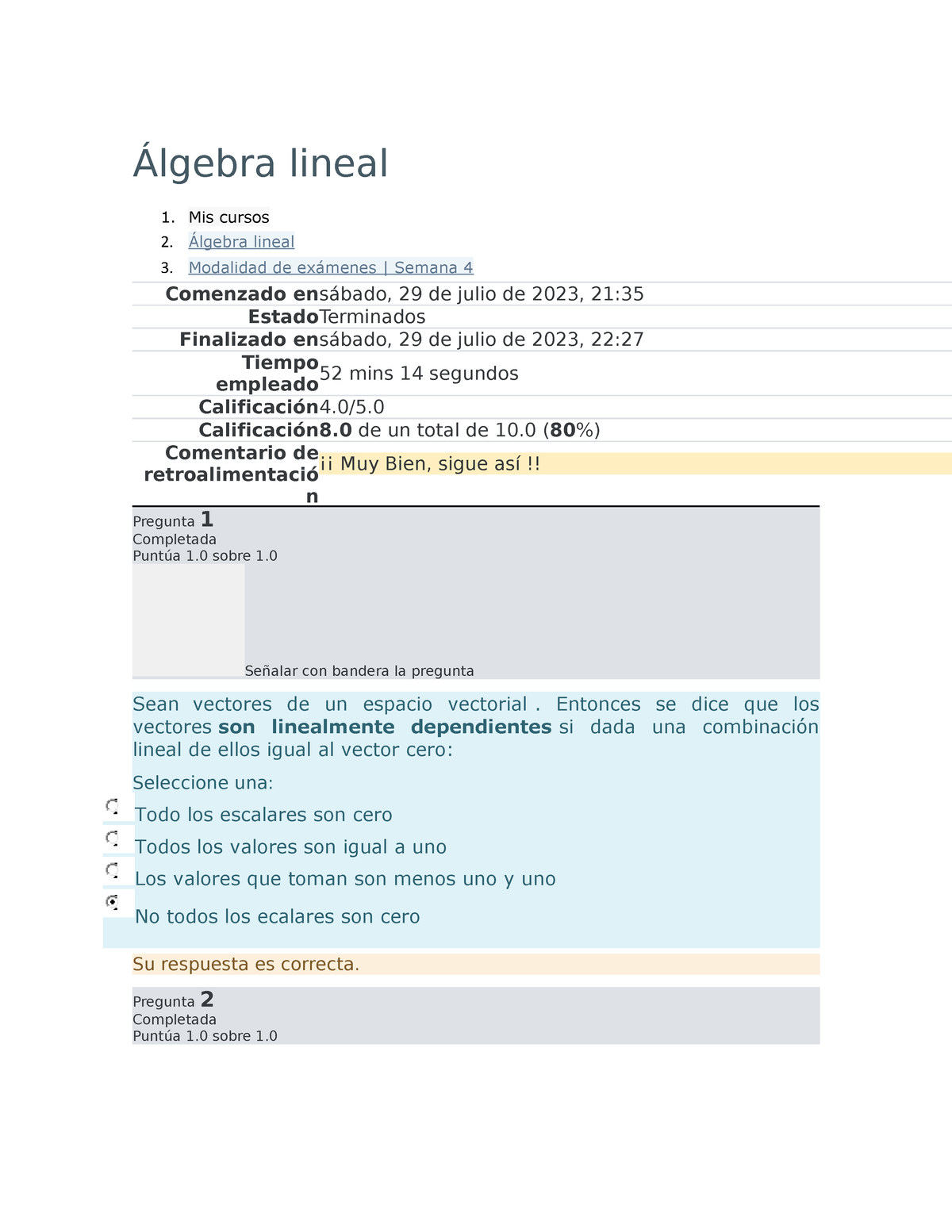 Álgebra Lineal Examen Semana 4 - Álgebra Lineal Mis Cursos Álgebra ...