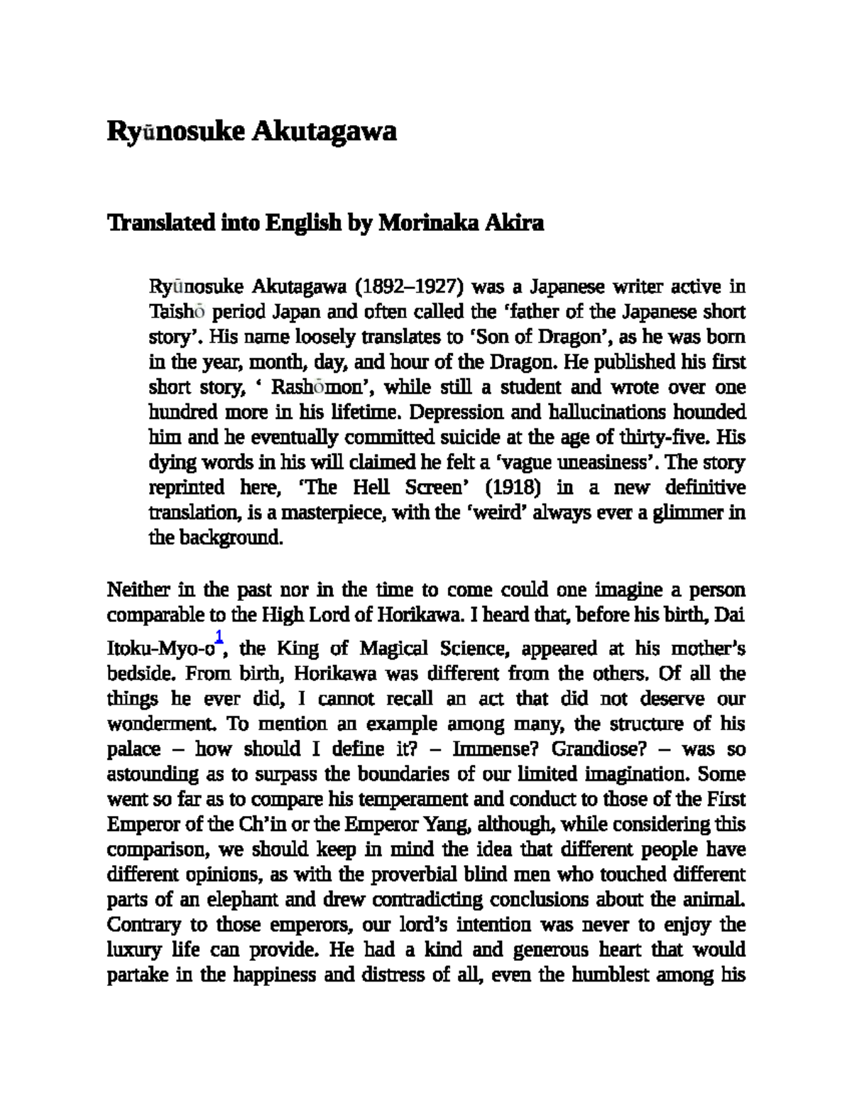 The Hell Screen - STORY - Rynosuke Akutagawa Translated into English ...