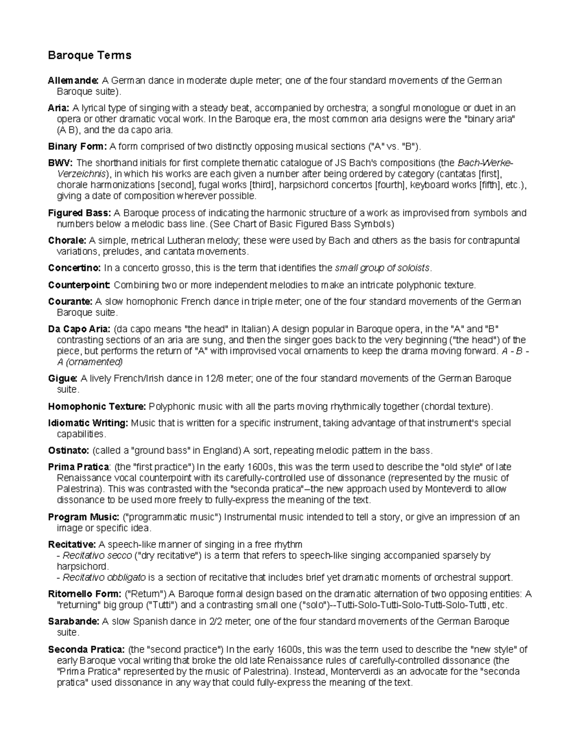 Baroque Terms PDF Lecture notes IB year 1 Baroque Terms Allemande