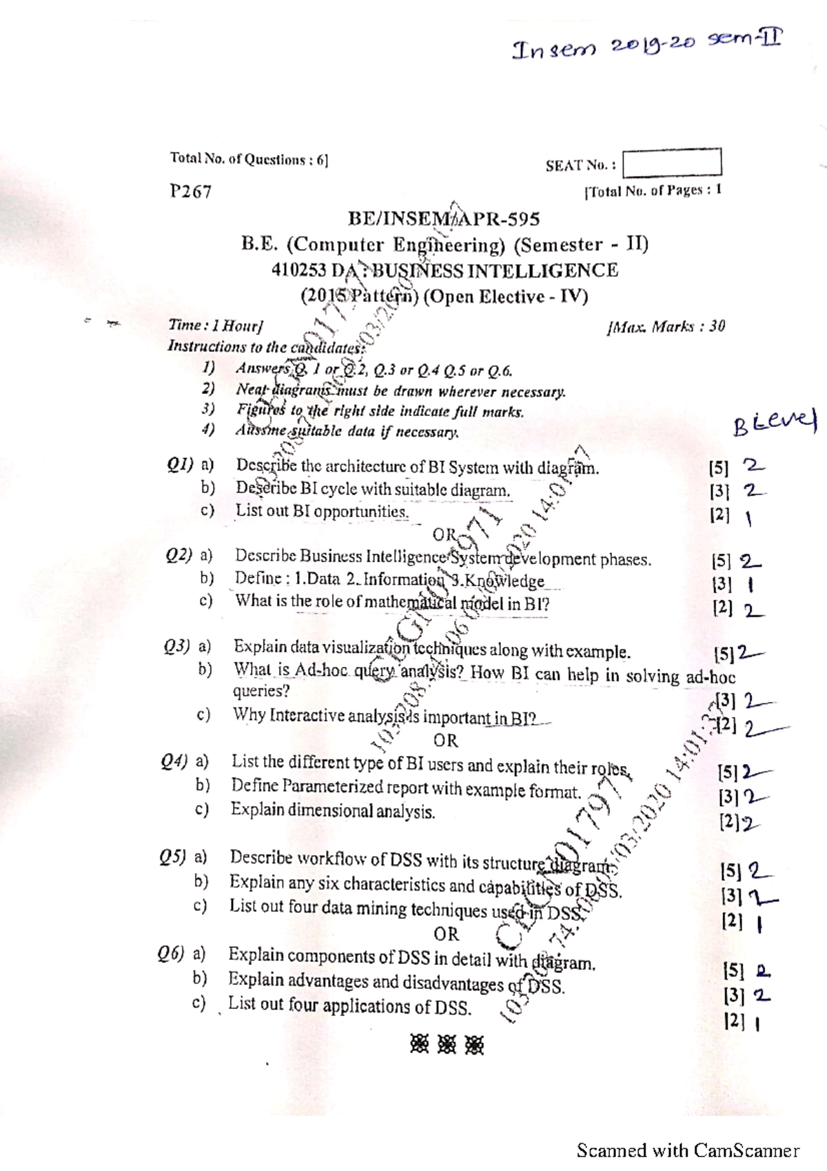Insem Qustion paper 2019-20 - Business intelligence - Scanned with ...