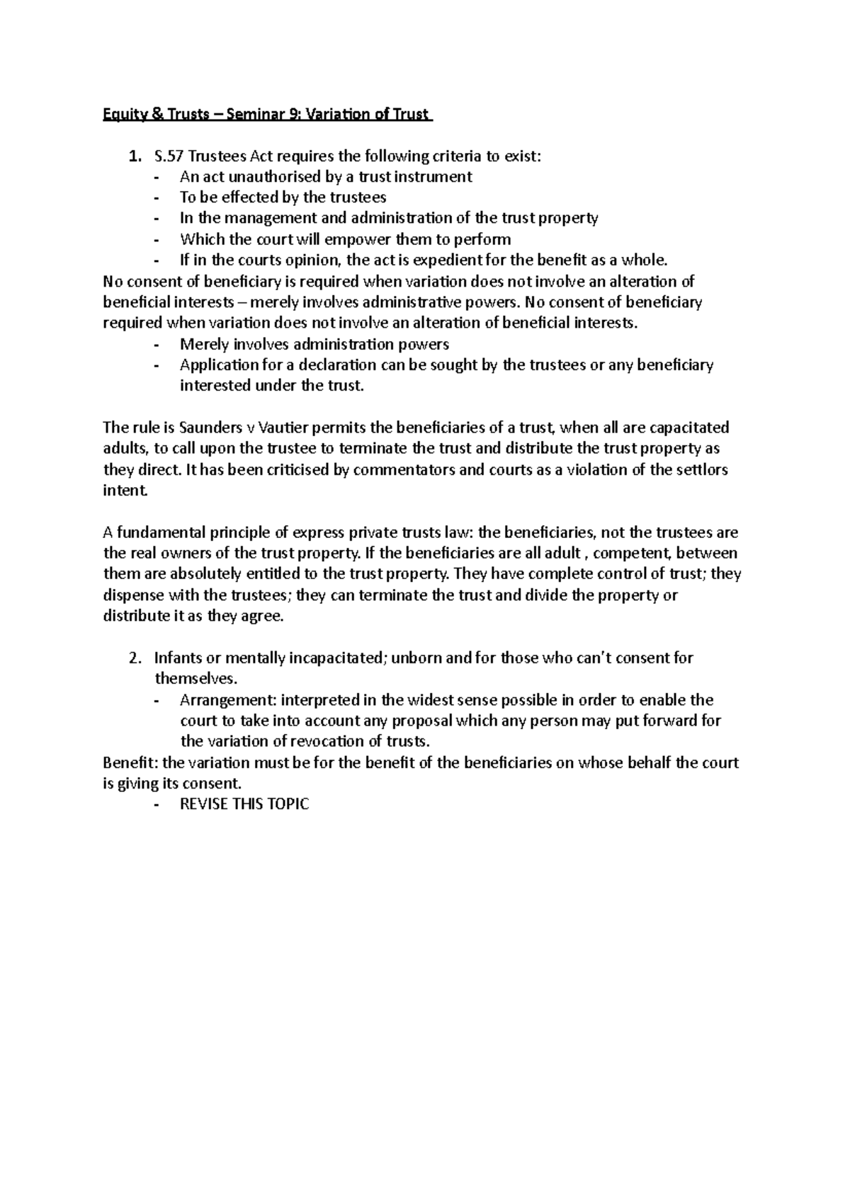 S9 - Seminar Work - Equity & Trusts – Seminar 9: Variation of Trust 1 ...