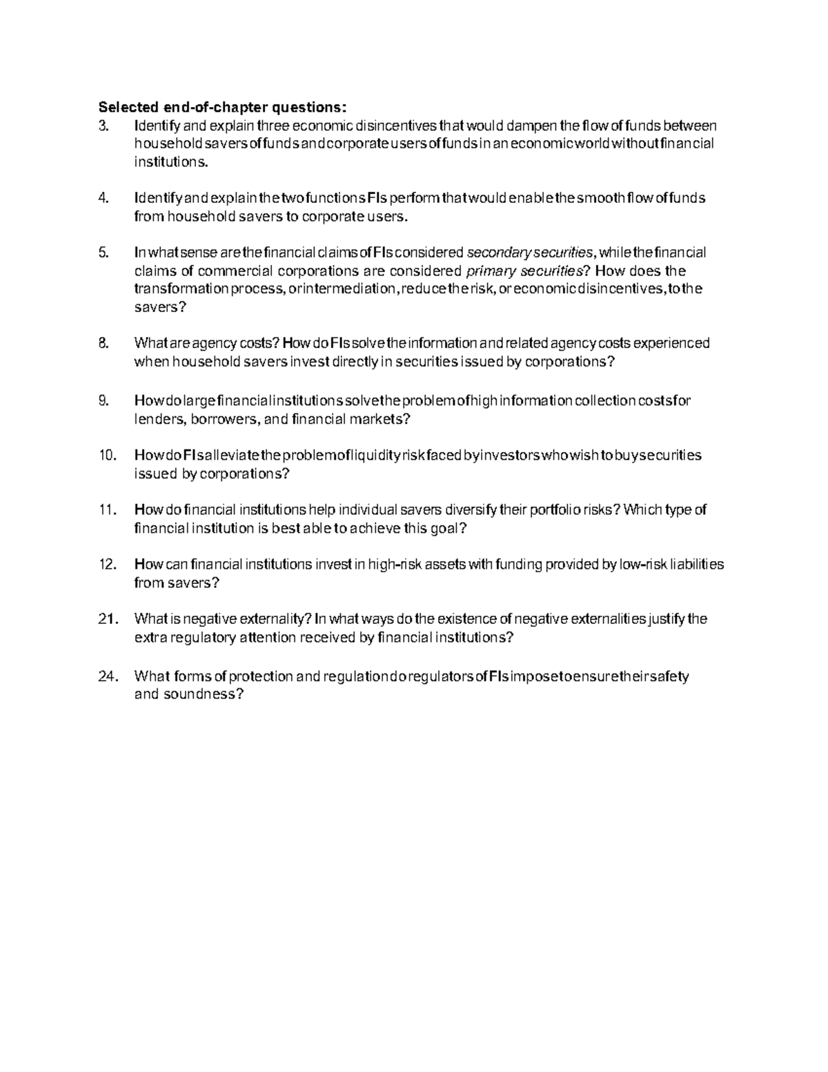 Practice 1 - Selected end of chapter questions - Selected end-of ...