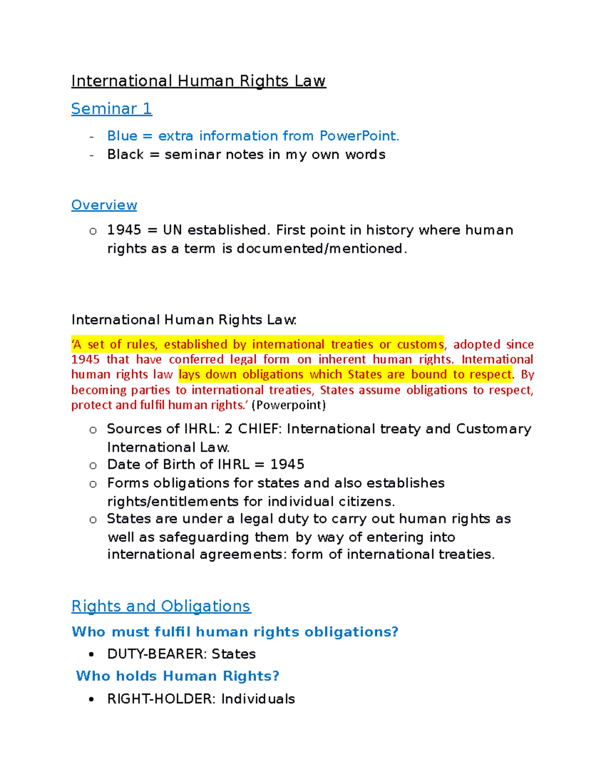 International Human rights seminar 1 - International Human Rights Law ...