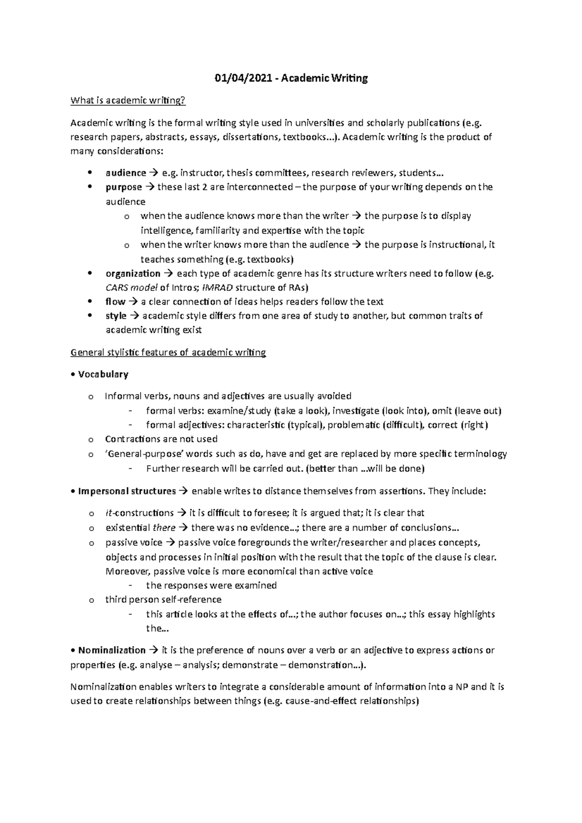 Modulo inglese 5 - Lecture notes 5 - 01/04/2021 - Academic Writing What ...