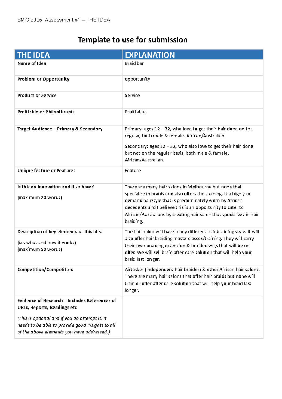 Braid+bar+-+Assignment+1 for victoria university - MMK101 - Deakin ...