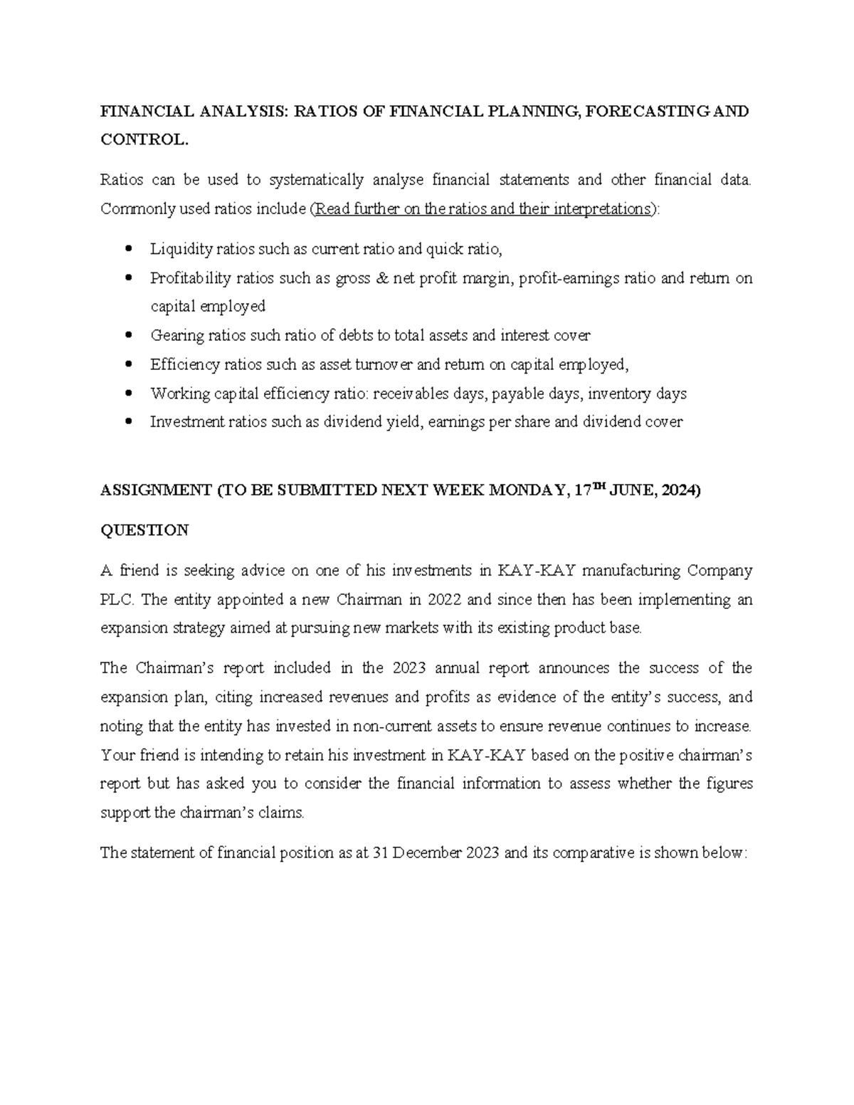 Assignment FIN 202 - Solution in form of report - FINANCIAL ANALYSIS ...