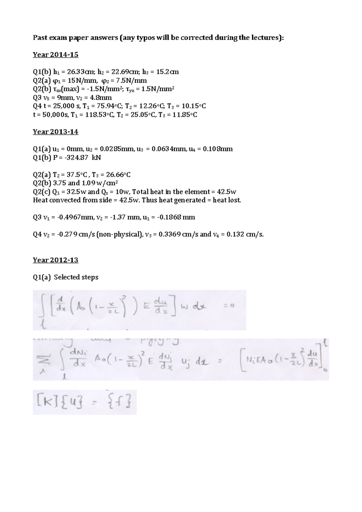 2010 2015 Past Paper Answers (No Calculations) Past exam paper