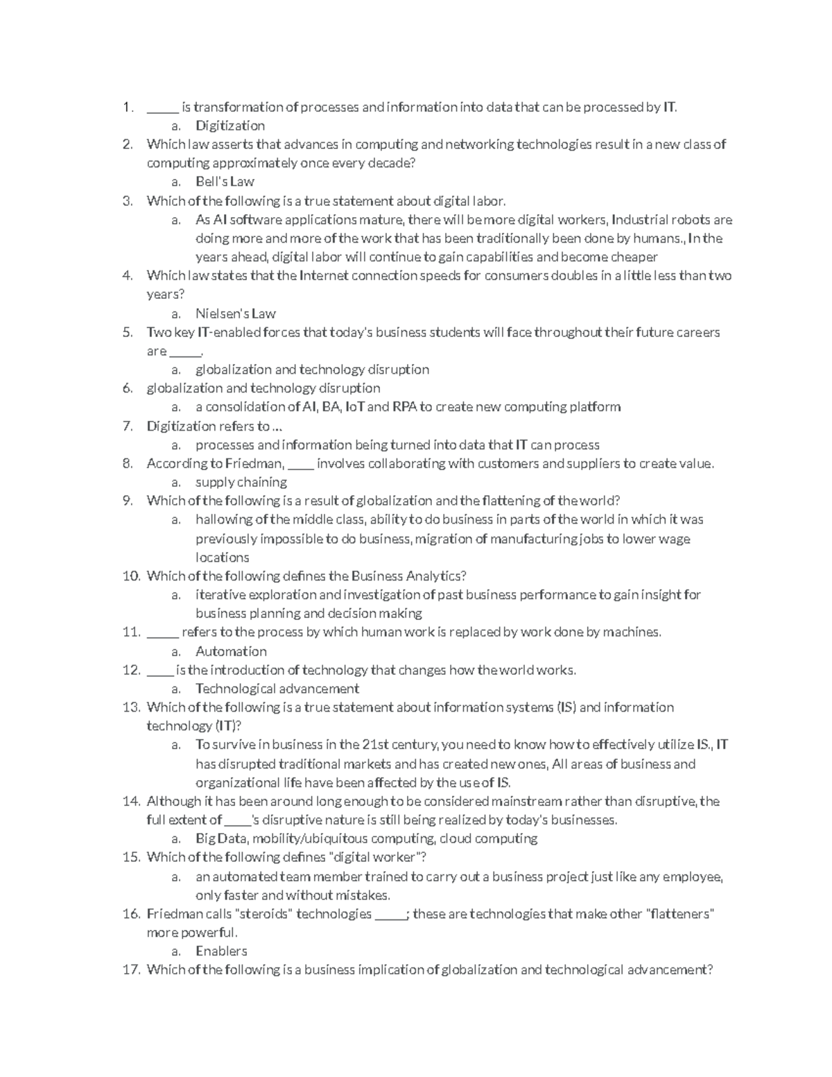 Cism Ch.1 Questions - ______ Is Transformation Of Processes And ...