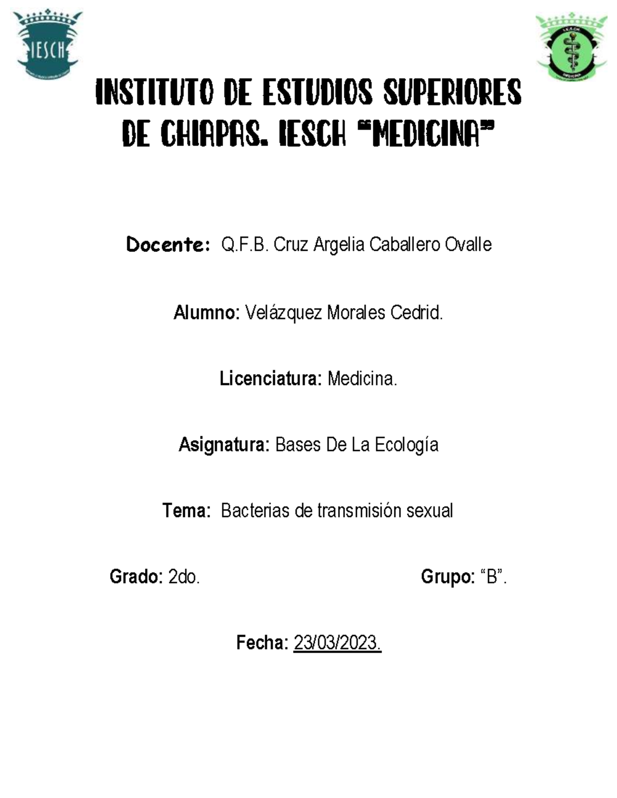 Bacterias de Transmisión Sexual - Instituto de Estudios Superiores de ...