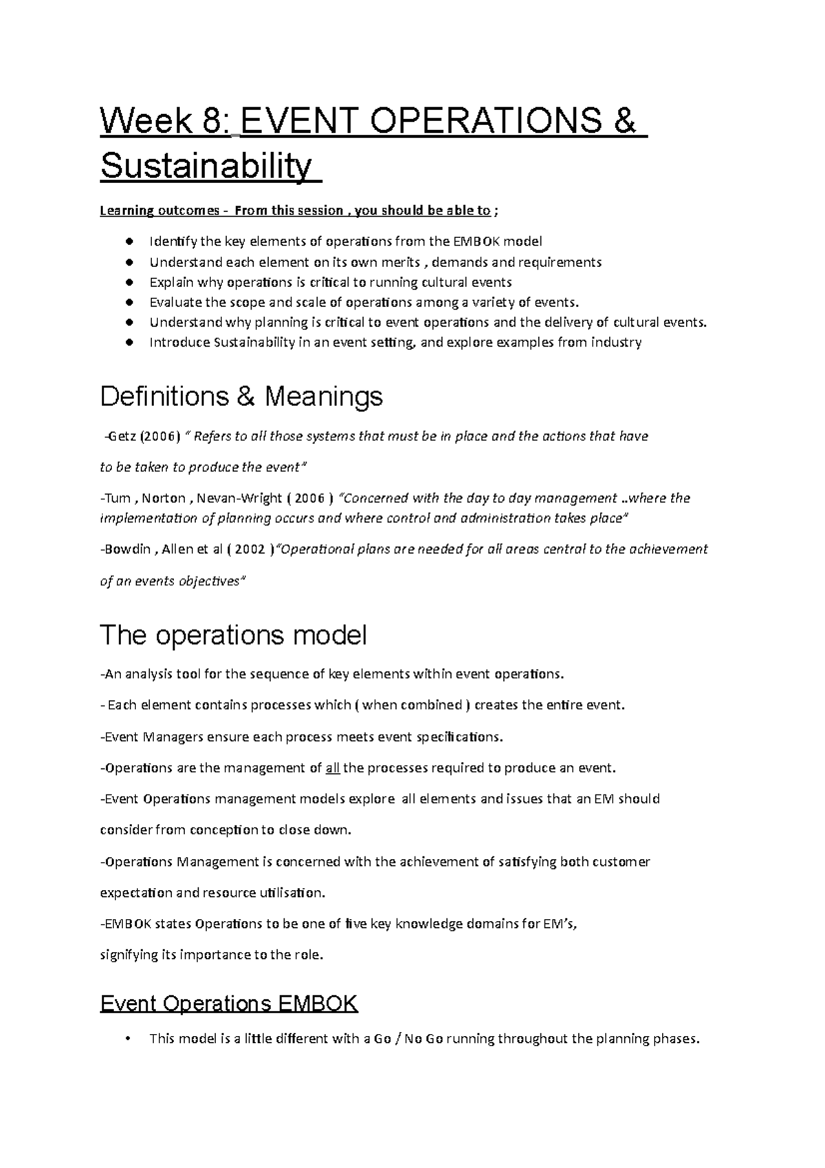Week 8 Event Operations & Sustainability - N820 - Salford - Studocu