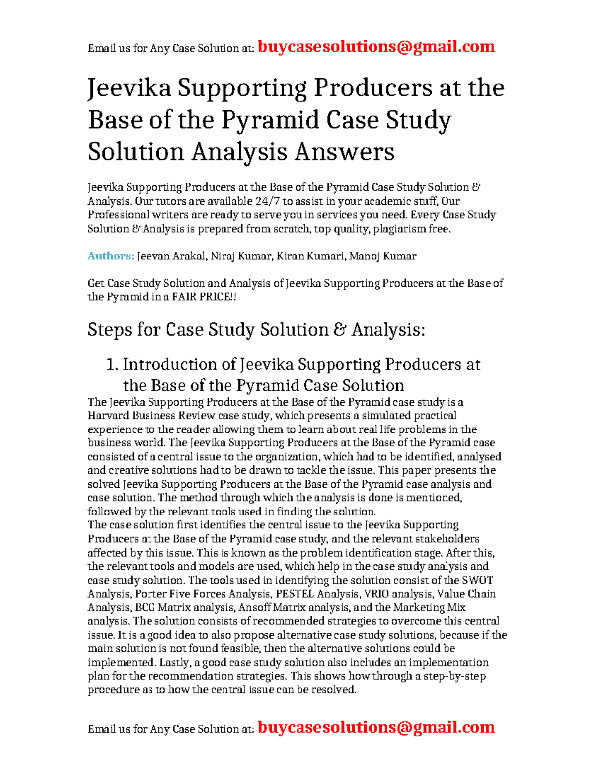 Case Solution Jeevika Supporting Producers at the Base of the Pyramid