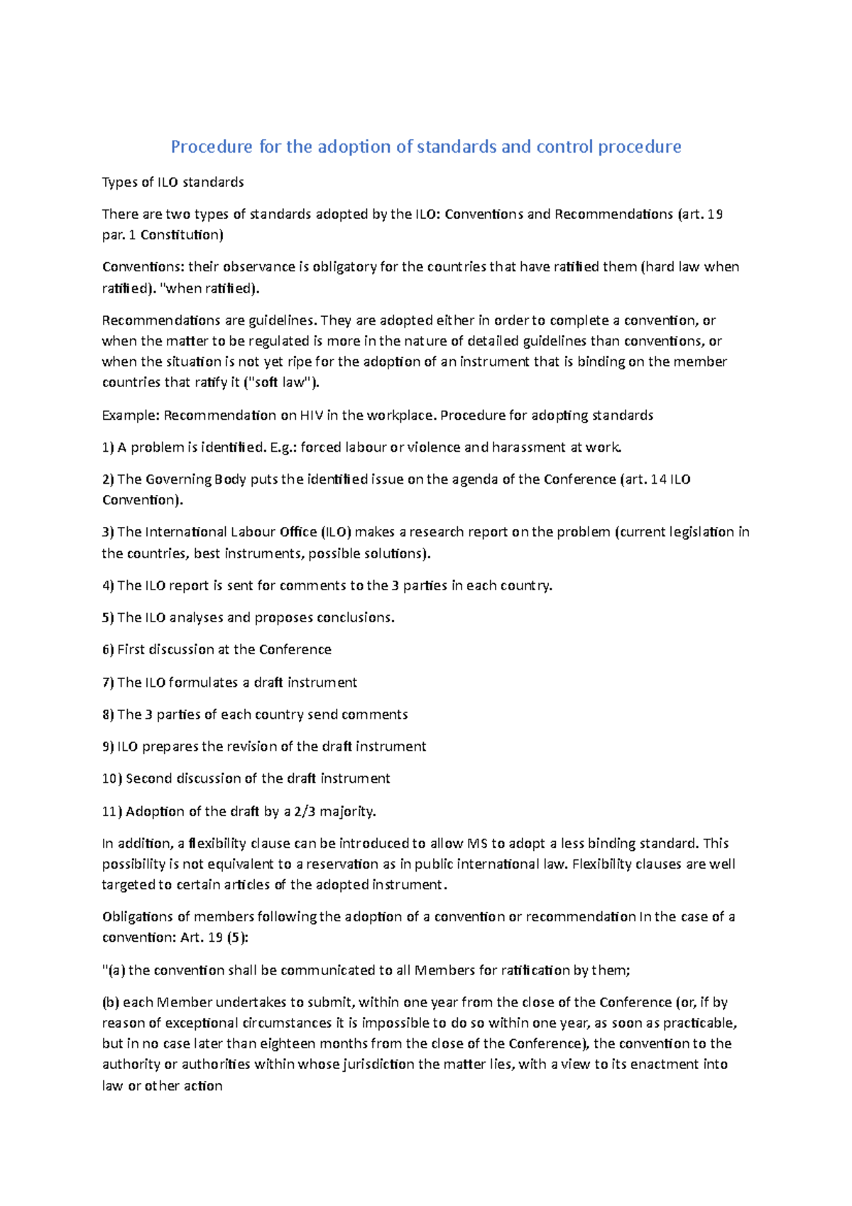 Procedure for the adoption of standards and control procedure - 19 par ...