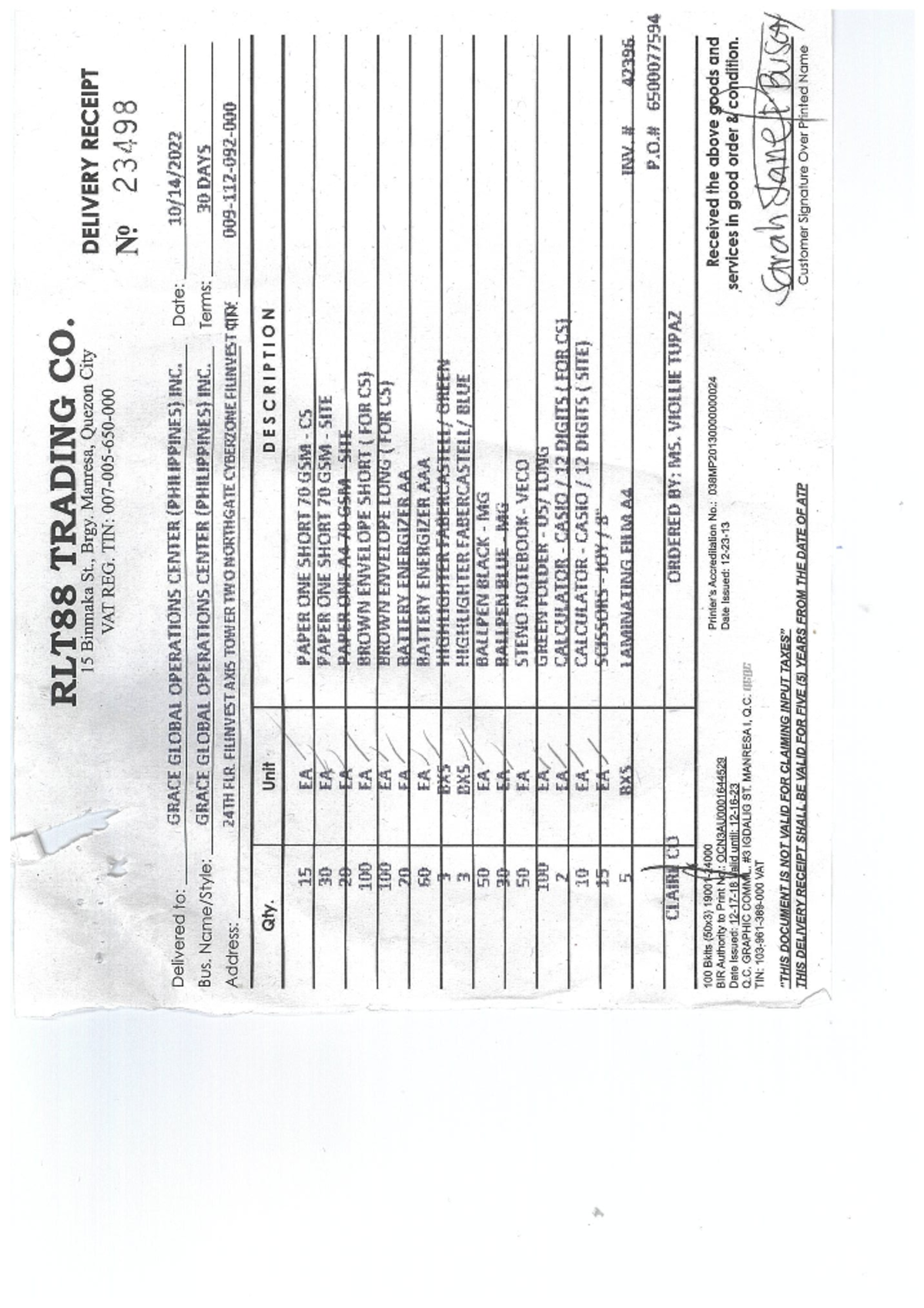 RLT88 invoice 42396 - October 17, 2022 office supplies - Strategic ...