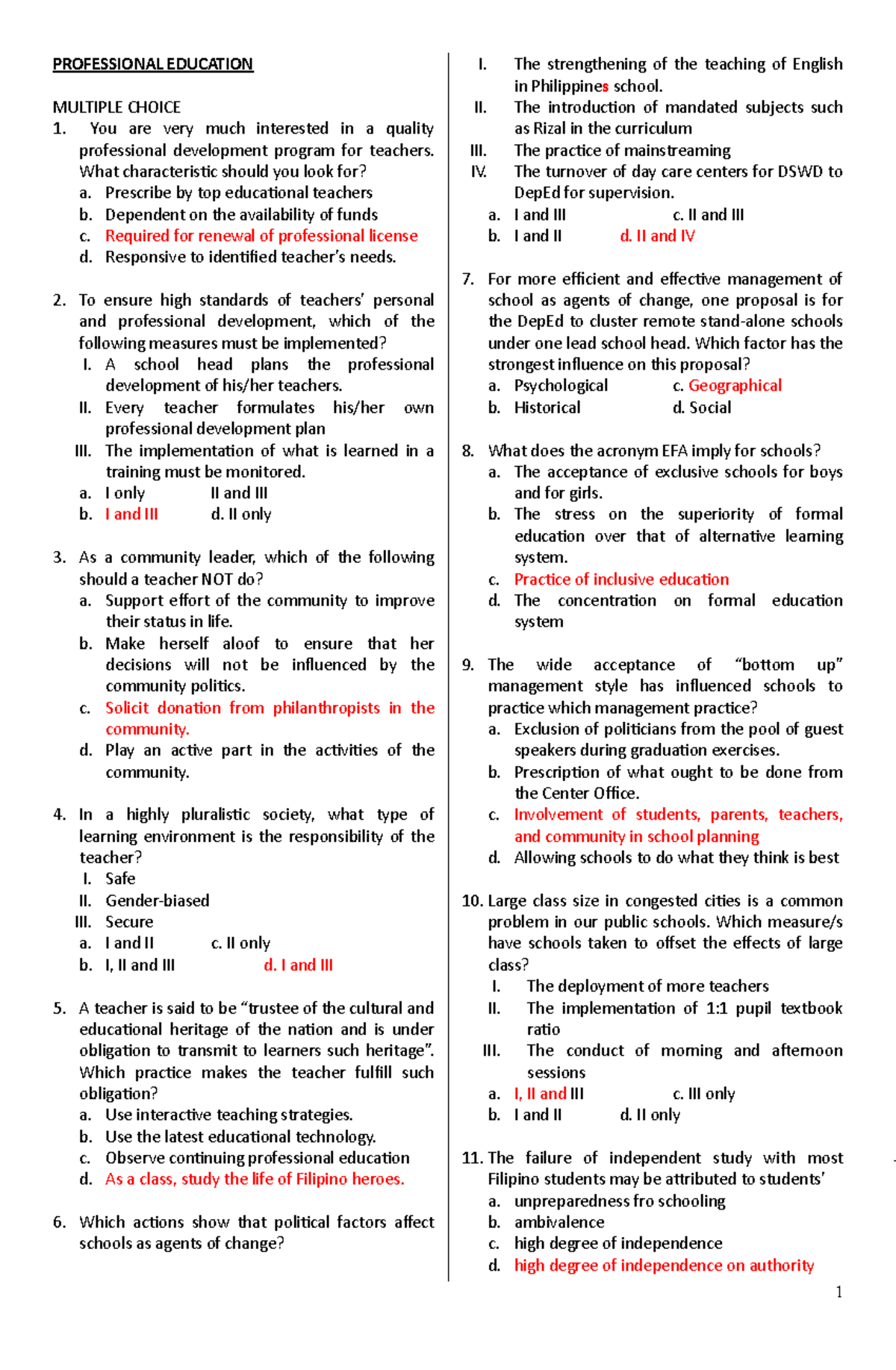 Prof Edu - Set B - NOTES - PROFESSIONAL EDUCATION MULTIPLE CHOICE You ...