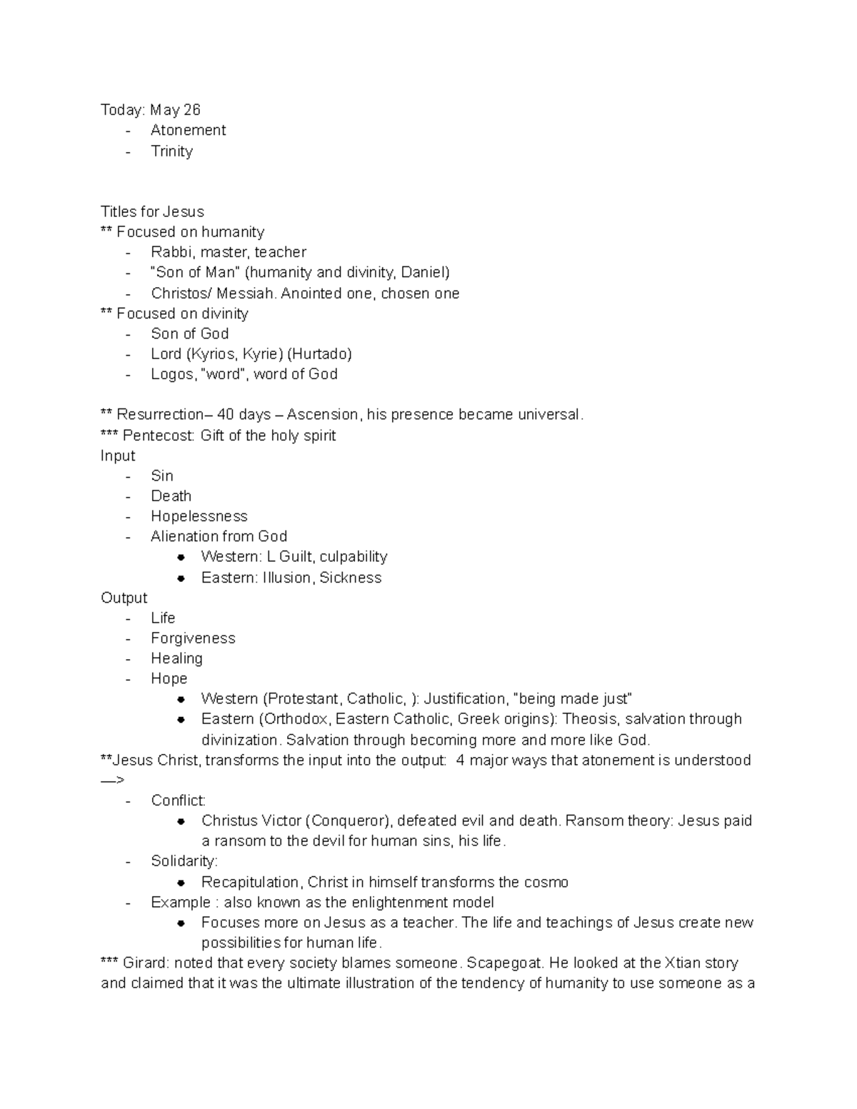 Theo notes class 8 - Today: May 26 - Atonement - Trinity Titles for ...